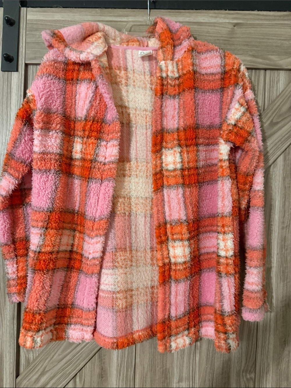 art class Plush Plaid Jacket - Pink & Orange